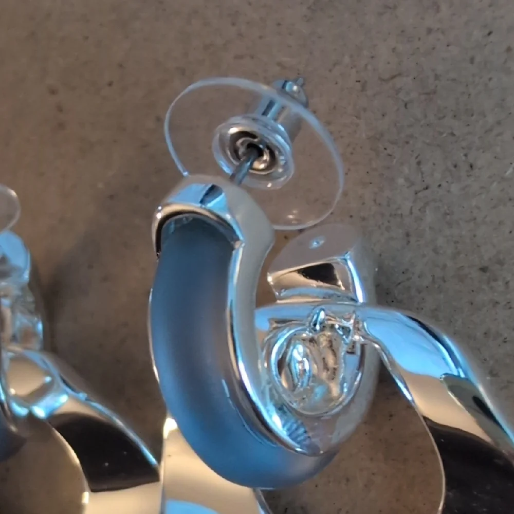 Nordstrom Shiny Silver Sculpted Hoop Drop Earrings